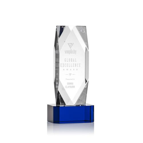 Corporate Awards - Crystal Awards - Crystal Pillar Awards - Delta Blue on Base Obelisk Crystal Award