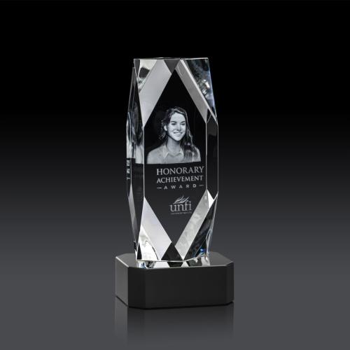 Corporate Awards - Crystal Awards - Crystal Pillar Awards - Delta 3D Black on Base Obelisk Crystal Award