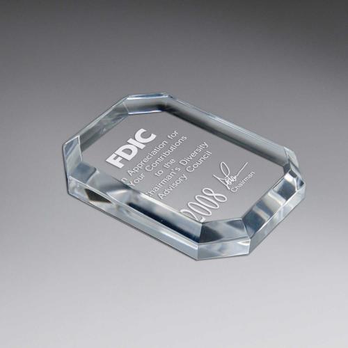 Corporate Awards - Acrylic Awards - Beveled Octagon Clear Acrylic Paperweight