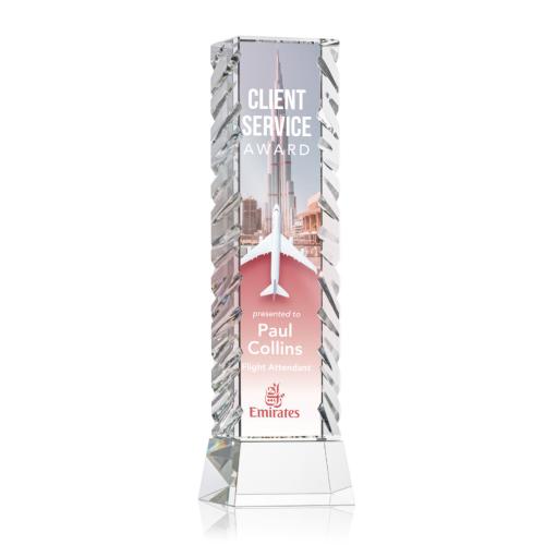 Corporate Awards - Crystal Awards - Crystal Pillar Awards - Kaleidoscope Full Color Obelisk on Base Crystal Award