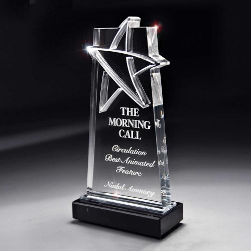 Corporate Awards - Acrylic Awards - Deep Lasered Acrylic Star Accent Tower On Black Marble Base