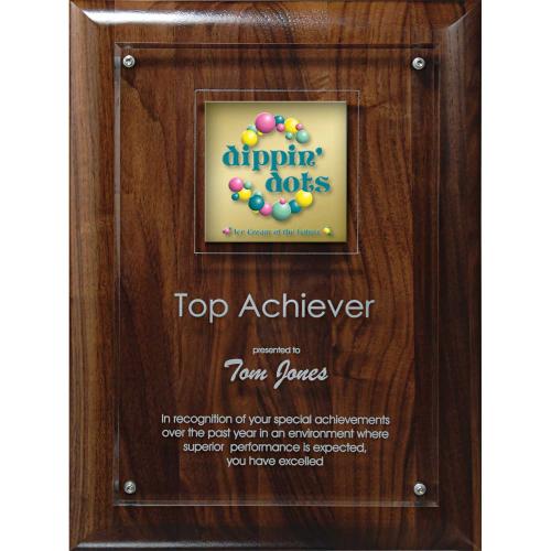 Corporate Awards - Acrylic Awards - VividPrint Emblem On Acrylic/Genuine Walnut Riser Plaque