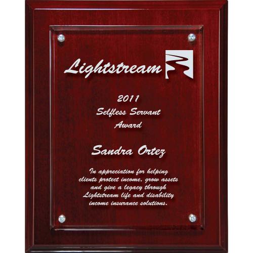 Corporate Awards - Award Plaques - Lasered Acrylic On Mahogany Finish Board