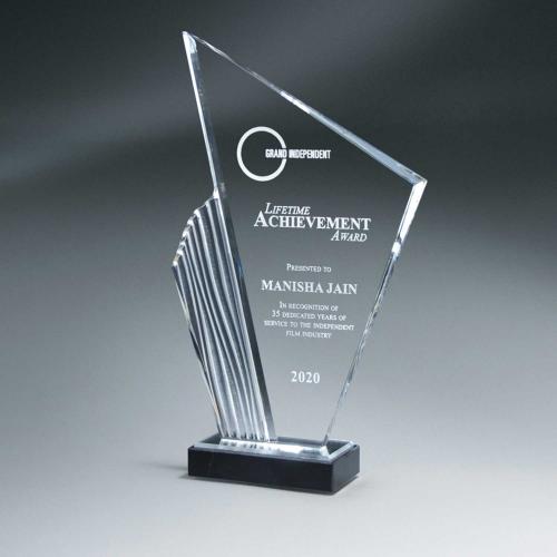 Corporate Awards - Acrylic Awards - Texture Wave Acrylic Arrow Fin On Black Marble Base