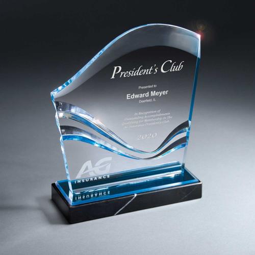 Corporate Awards - Acrylic Awards - Acrylic Wave Monument On Black Marble Base