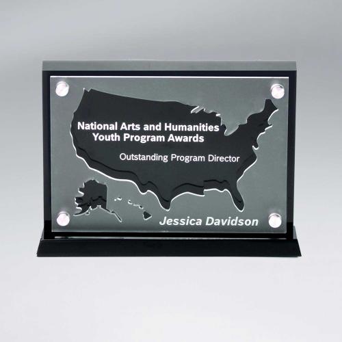 Corporate Awards - Acrylic Awards - Frosted Acrylic Cutout USA Award