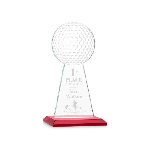 Corporate Awards - Crystal Awards - Colored Crystal - Red Crystal Awards - Edenwood Golf Red Obelisk Crystal Award