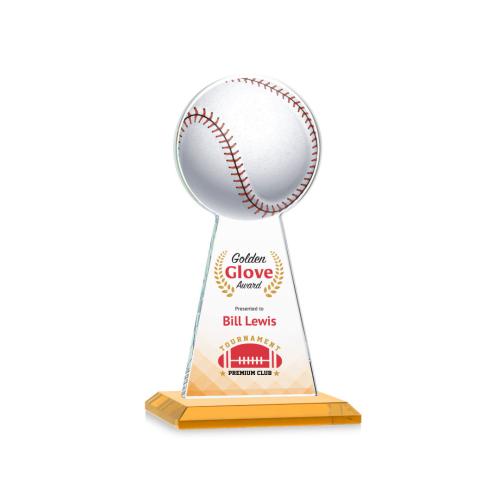 Corporate Awards - Crystal Awards - Crystal Pillar Awards - Edenwood Baseball Full Color Amber Obelisk Crystal Award