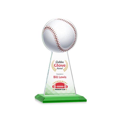 Corporate Awards - Crystal Awards - Crystal Pillar Awards - Edenwood Baseball Full Color Green Obelisk Crystal Award