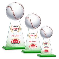 Employee Gifts - Edenwood Baseball Full Color Green Obelisk Crystal Award