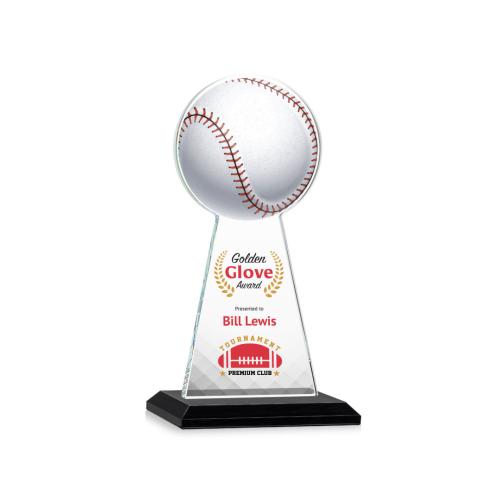 Corporate Awards - Crystal Awards - Crystal Pillar Awards - Edenwood Baseball Full Color Black Obelisk Crystal Award