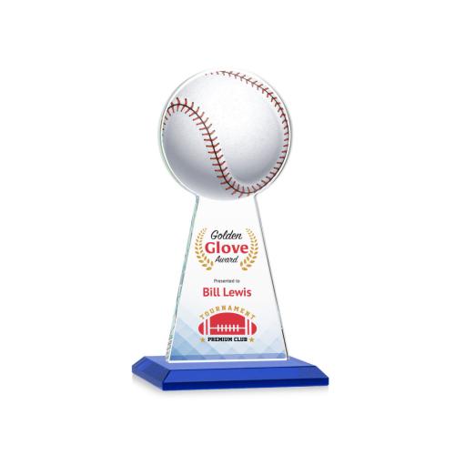 Corporate Awards - Crystal Awards - Crystal Pillar Awards - Edenwood Baseball Full Color Blue Obelisk Crystal Award