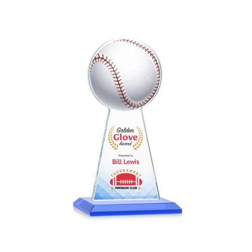 Corporate Awards - Crystal Awards - Crystal Pillar Awards - Edenwood Baseball Full Color Sky Blue Obelisk Crystal Award