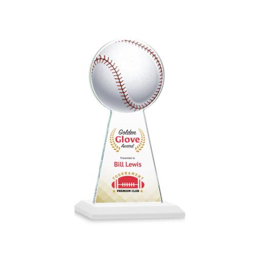 Corporate Awards - Crystal Awards - Crystal Pillar Awards - Edenwood Baseball Full Color White Obelisk Crystal Award