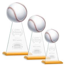 Employee Gifts - Edenwood Baseball Full Color/Etch Amber Obelisk Crystal Award