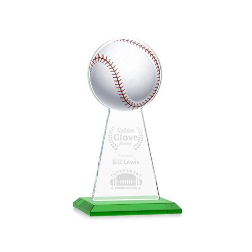 Corporate Awards - Crystal Awards - Crystal Pillar Awards - Edenwood Baseball VividPrint/Etch Green Obelisk Crystal Award