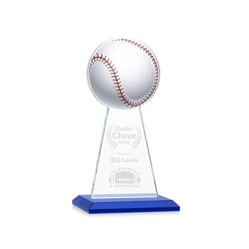 Corporate Awards - Crystal Awards - Crystal Pillar Awards - Edenwood Baseball VividPrint/Etch Blue Obelisk Crystal Award