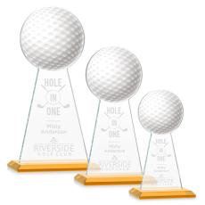 Employee Gifts - Edenwood Golf Full Color/Etch Amber Obelisk Crystal Award