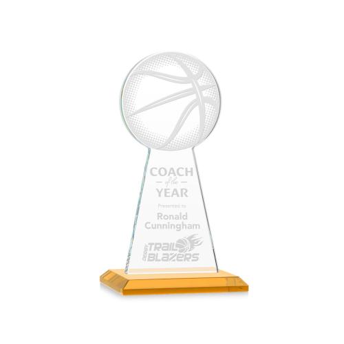 Corporate Awards - Crystal Awards - Crystal Pillar Awards - Edenwood Basketball Amber Obelisk Crystal Award