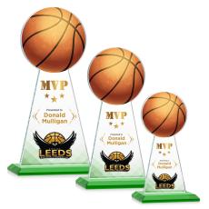 Employee Gifts - Edenwood Basketball Full Color Green Obelisk Crystal Award