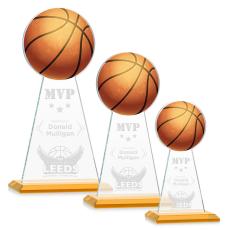 Employee Gifts - Edenwood Basketball Full Color/Etch Amber Obelisk Crystal Award