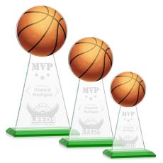 Employee Gifts - Edenwood Basketball Full Color/Etch Green Obelisk Crystal Award