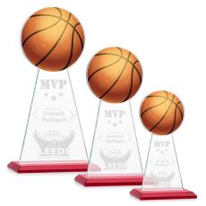 Employee Gifts - Edenwood Basketball Full Color/Etch Red Obelisk Crystal Award