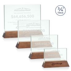 Employee Gifts - Walkerton Jade/Walnut (Horiz) Rectangle Glass Award