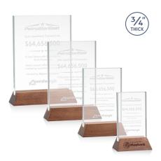 Employee Gifts - Walkerton Starfire/Walnut (Vert) Rectangle Crystal Award