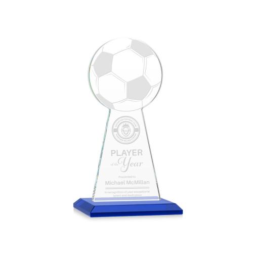 Corporate Awards - Crystal Awards - Crystal Pillar Awards - Edenwood Soccer Blue Obelisk Crystal Award