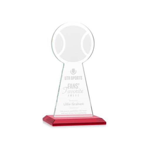 Corporate Awards - Crystal Awards - Colored Crystal - Red Crystal Awards - Edenwood Tennis Red Obelisk Crystal Award