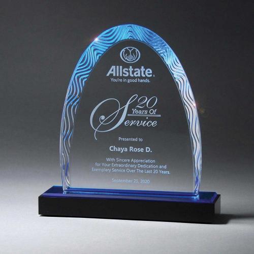 Corporate Awards - Acrylic Awards - Aqua Wave Arch Award On Ebony Acrylic Base