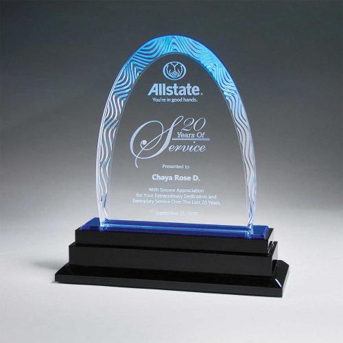 Corporate Awards - Acrylic Awards - Aqua Wave Circle Arch Award On Ebony Acrylic Double Tier Base