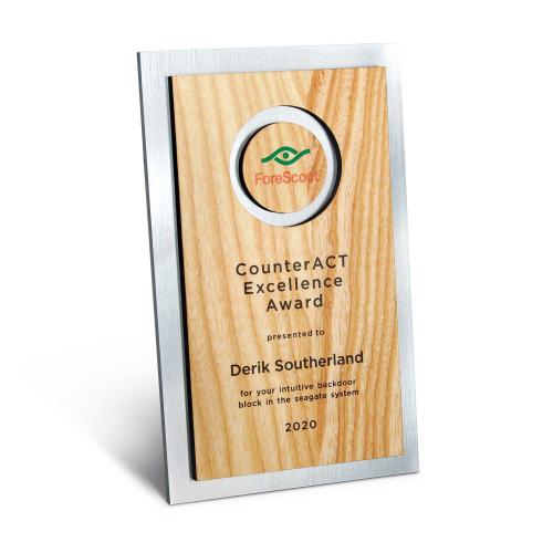 Corporate Awards - Award Plaques - Circle Cutout Wood And Silver Backer VividPrint Plaque