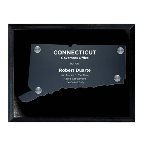 Corporate Awards - Acrylic Awards - Frosted Acrylic Cutout Connecticut Plaque