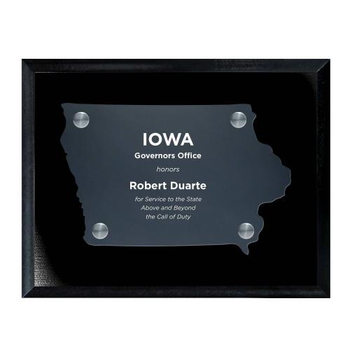 Corporate Awards - Acrylic Awards - Frosted Acrylic Cutout Iowa Plaque