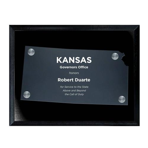 Corporate Awards - Acrylic Awards - Frosted Acrylic Cutout Kansas Plaque