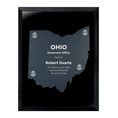 Corporate Awards - Acrylic Awards - Frosted Acrylic Cutout Ohio Plaque