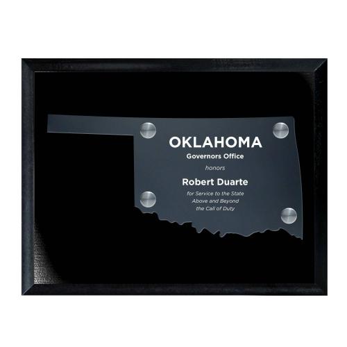 Corporate Awards - Acrylic Awards - Frosted Acrylic Cutout Oklahoma Plaque