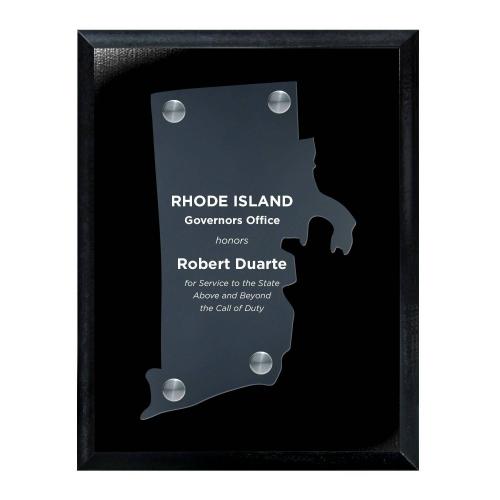 Corporate Awards - Acrylic Awards - Frosted Acrylic Cutout Rhode Island Plaque