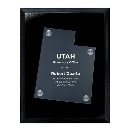 Corporate Awards - Acrylic Awards - Frosted Acrylic Cutout Utah Plaque