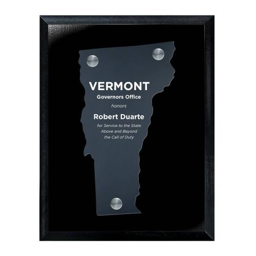 Corporate Awards - Acrylic Awards - Frosted Acrylic Cutout Vermont Plaque