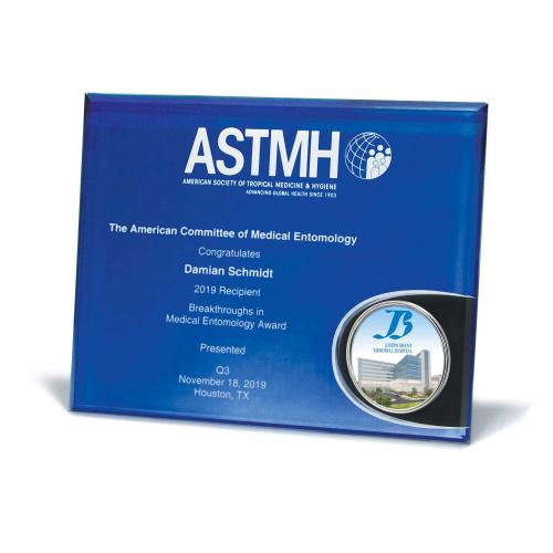 Corporate Awards - Acrylic Corporate Awards - Laser-Through Blue Back Plaque With Easel