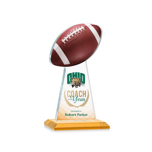 Corporate Awards - Crystal Awards - Crystal Pillar Awards - Edenwood Football Full Color Amber Obelisk Crystal Award