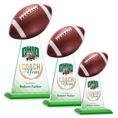 Employee Gifts - Edenwood Football Full Color Green Obelisk Crystal Award