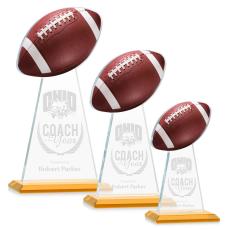 Employee Gifts - Edenwood Football Full Color/Etch Amber Obelisk Crystal Award