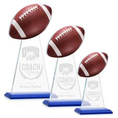 Employee Gifts - Edenwood Football Full Color/Etch Blue Obelisk Crystal Award