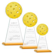 Employee Gifts - Edenwood Pickleball Full Color/Etch Amber Obelisk Crystal Award