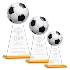 Employee Gifts - Edenwood Soccer Full Color/Etch Amber Obelisk Crystal Award