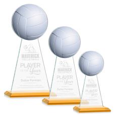 Employee Gifts - Edenwood Volleyball Full Color/Etch Amber Obelisk Crystal Award